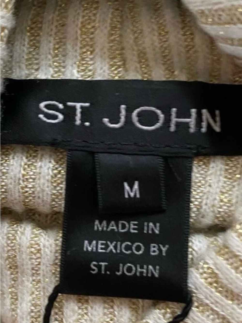 NWT St. John Cream and Gold Ribbed Turtleneck Sweater Sz M - Picture 4 of 6